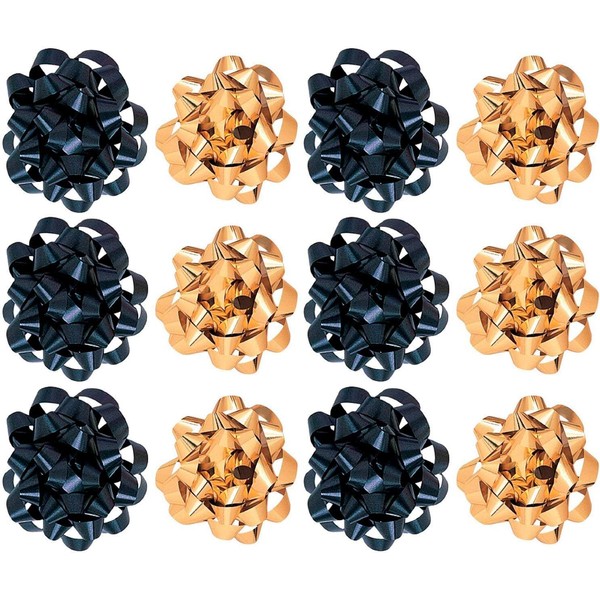 PMU Decorative Confetti Gift Bows Large Metallic Gold and Satin Black Assortment (12/Pkg) Pkg/1