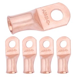 SELTERM 5pcs 2/0 AWG 3/8" Stud Copper Wire Lugs, Battery Lugs, Ring Terminals, Battery Cable Ends, 00 Gaug Ring Terminal Connectors, UL Heavy Duty Bare Copper Eyelets Battery Terminal Connectors