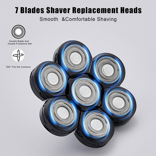 Filymosie 7 Blades Head Shaver Replacement Heads, Universal Fit for