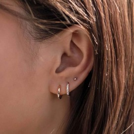 Gacimy Hoop Earrings for Women 14K Gold Cartilage Stud Small Huggie Ear Cuff, Hypoallergenic Cute 13mm Sterling Silver & Cubic Zirconia Sets