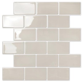 STICKGOO Peel and Stick Backsplash Subway Tiles, 10 Sheets of 12" x 12" - 3D Adhesive Peel and Stick Tile Backsplash for Kitchen, Bathroom, Wall Tile (Thicker Design, Light Gray Beige)
