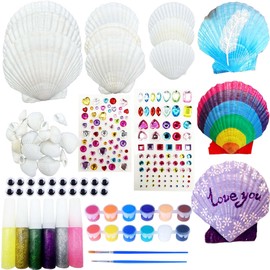 Allazone 58 PCS Shell Painting Kit, Art and Craft Kits, DIY Painting Crafts Set Included Sea Shell, Brushes, Stickers, Eyes, Glitter Glue for Activities DIY or Home Decor