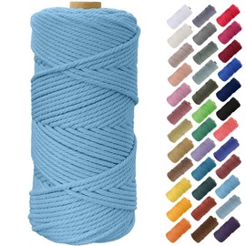 Binwat 5mm x100m Macrame Cord Thick Natural Cotton Cord DIY Crafts Yarn Thread Twisted Spool Twine String Cotton Rope for Wall Hanging,Plant Hangers,Knitting,Decorative Projects(Sky blue)
