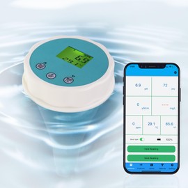 6 in 1 Water Tester with Bluetooth & Data Storage Swimming Pool Water Quality Meter for Chlorine, PH, EC (Conductivity), ORP, Salinity & Temperature, Includes Smart App for Pool, Hydroponics