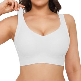 Popilush Wireless Bras for Women Full Coverage Comfort Bralette Wide Straps No Wire for Large Bust White