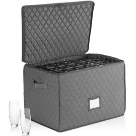 China Cup Storage Chest with 2 layers of storage featuring a inner case for extra protection - Quilted Fabric Container Can Hold 48 Coffee Cups or Mugs - 19" x 13" x 12"H - Gray