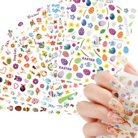 Easter Nail Art Stickers 8 Sheets 3D Self-Adhesive Decals Nail Art Supplies Bunny Eggs Chicken Cartoon Rabbits Sticker Set Manicure Nail Decorations for Kids Girls Women Sliders Decal Nail Accessories