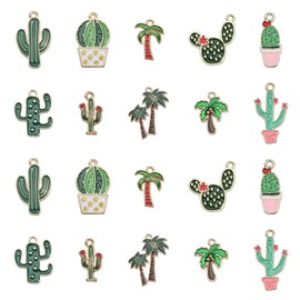 Airssory 50 Pcs 10 Styles Enamel Tropical Summer-themed Desert Plant Charm Coconut Tree Green Cactus Charms for Jewelry Making