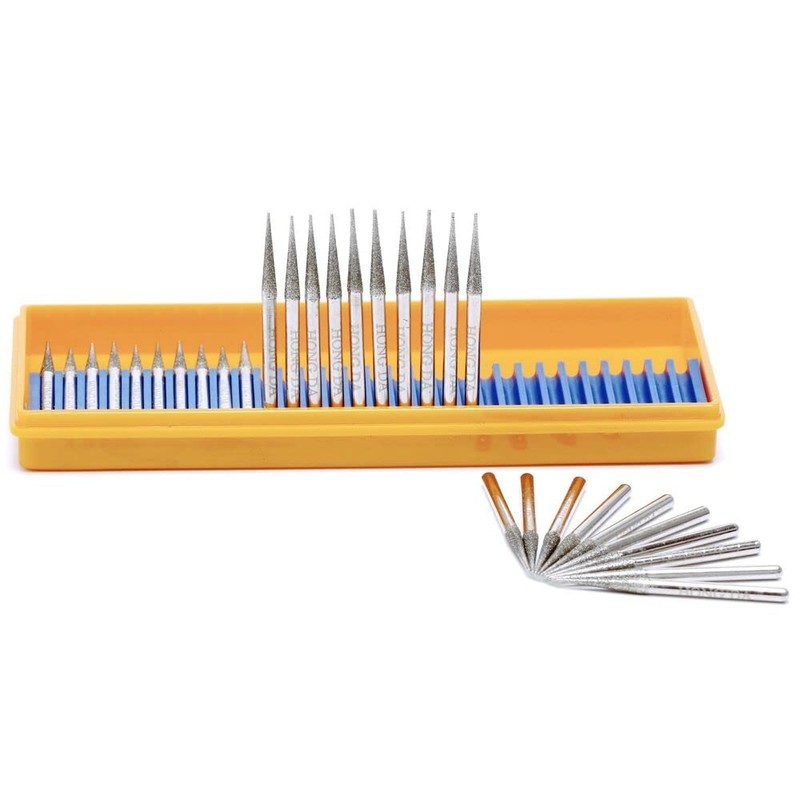 JINGLING 30Pcs 3.2mm Tapered Point Diamond Grinding Bit 1/8" Cone