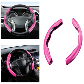 Universal Carbon Fiber Steering Wheel Cover,2 Pack Car Steering Wheel Covers,Carbon Fiber Anti-Skid Segmented Car Steering Wheel Protector for Auto/Truck/SUV/Van Steering Wheels Accessories Pink