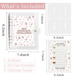 100 Envelopes Money Saving Challenge Binder - Cash Saving with Pre-numbered Pockets, Tracker, and Savings Book for Easy Money Management, 100 Days Saving Challenge Binder