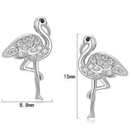 Cute CZ Flamingo S925 Sterling Silver Christmas Small Stud Earrings for Women Sensitive Ear Cartilage Fashion Dainty Minimalist Crystal Animal Sleeper Huggie Studs Hypoallergenic Piercing Post Jewelry Gifts Bff Daughter (Silver)