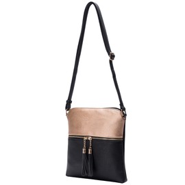 Solene Womens Lightweight Medium Crossbody Purse with Tassel, Perfect Size Crossbody Bags for Daily Use, travel - LP062 (ROSE GOLD/BLACK)
