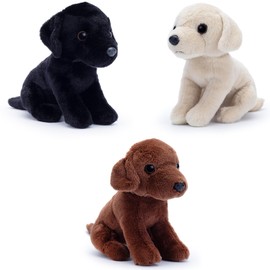 Zappi Co Plush Labrador Puppy Triple Set 15cm - Black, Cream, and Brown Labs - Soft and Cuddly Dog Toy Trio. Hello Doggy