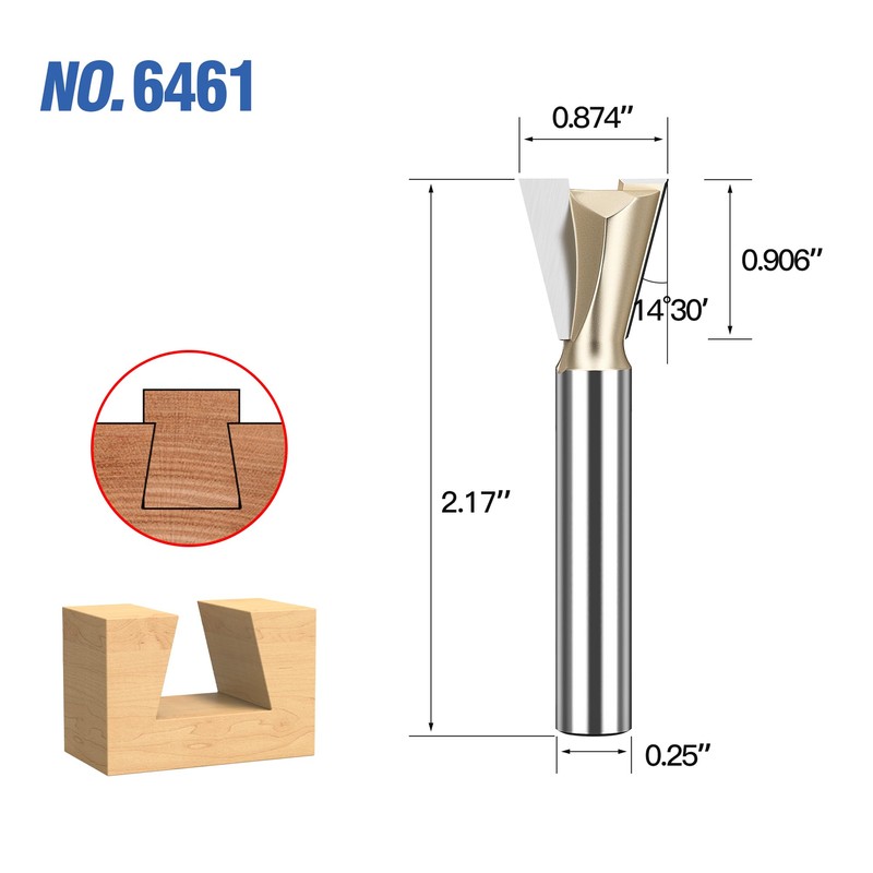 HUHAO Dovetail Router Bit 1/4" Shank 7/8" Dia Carbide Half-Blind