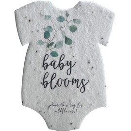 Of The Earth Handmade Paper - Infant Bodysuit Shaped Seed Paper - Baby Shower Favors - Printed Designs - 3" x 2" - Set of 24 (Baby Blooms Green)