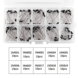 100pcs 10Values Rectifier Diode Assorted Kit with Clear Box 1N4001~1N4007, 1N5817~1N5819