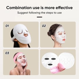 BOYYJING Hot Compress Face Towel Mask Set,Reusable Cold Hot Towel Beauty Skin Care Mask for Open Pores and Increase Blood Circulation,Also Spa Headband and Disposable Plastic Facial Mask.