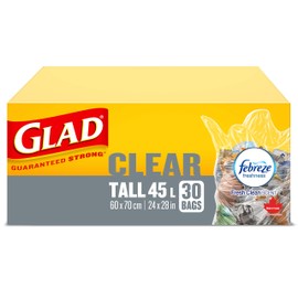 Glad Clear Garbage Bags - Tall 45 Litres - Febreze Fresh Clean Scent, 30 Trash Bags