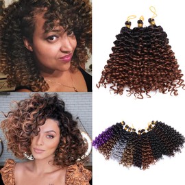 S-noilite Curly Braiding Hair,Marlybob Crochet Braids Hair Extensions 8 Inch Deep Wave Afro Kinky Jerry Curl Pre Stretched Ombre Braiding Hairpiece for Black Women,3 Pack 95g,Black to Coffee Brown