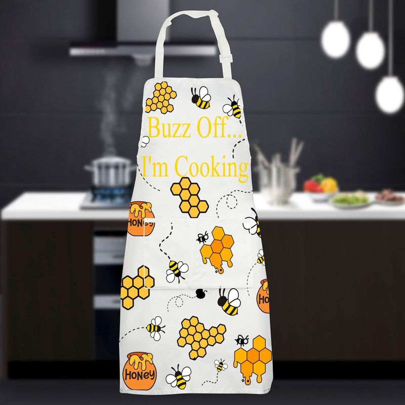 MYSOMY Bee Apron With Pockets Honey Bee Kitchen Apron Queen