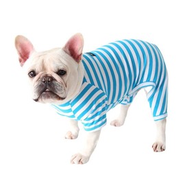 BT Bear Fat Dog Clothes Classic Striped Pyjamas Soft Cotton Jumpsuit Pug French Bulldog Onesie Costume for Cats Puppy Small Medium Dogs (Blue, M)