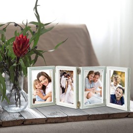 POILKMNI 4 Folding 4x6 Inch Hinged Picture Frame, High Definition Natural Wood Picture Frame, Rustic Desktop Acrylic Frame Family Photo Collage for Birthday Father's Day Christmas Gifts