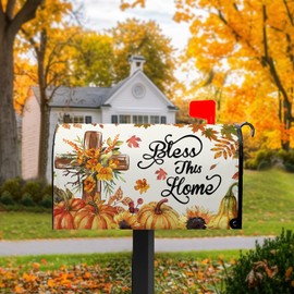 VentuCoven Bless This Home Mailbox Covers Magnetic Thanksgiving Pumpkin Mail Box Cover Fall Autumn Mailbox Wraps Magnetic Standard Size 21x18 inch for Outside Garden Yard