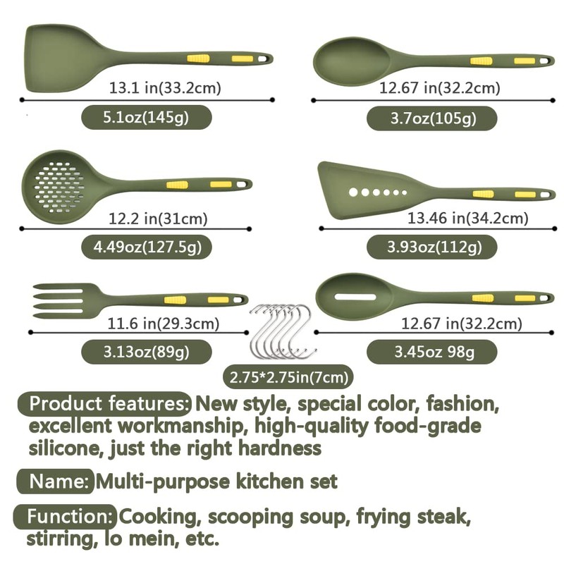Collfa Heavy Duty Kitchen Silicone Cooking Utensils Set Heat Resistant