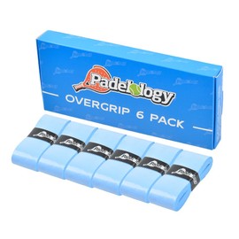 Padelology Tacky Padel Overgrip - 6 Pack Extremely Sticky Non-Slip Pickleball Grip Tape for Paddle, Tennis, Badminton, Squash Racquet Grip [0.6mm Thickness] (Blue, 6 Grips)
