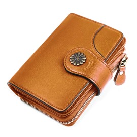 HOMPO Women's Small Wallets RFID Blocking Leather Wallet with Zipper Coin Pocket Bifold Mini Purse with ID Window