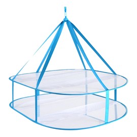 JIANWEI 2 Tier Folding Mesh Clothes Hanging Dryer, Sweater Drying Rack with Fixing Band, Portable Hanging Laundry Rack for T-Shirt Swimsuit Delicates, Indoor Outdoor, 78x61x60cm