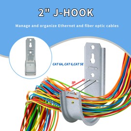 KUAGINZUHE 50 Pack 2-Inch Galvanized Steel Cable Support J-Hooks with Retainer Clips - Heavy Duty Wall Mount Cable Management Hooks for Structured Cabling & Organization