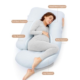 Momcozy Pregnancy Pillows for Sleeping, U Shaped Full Body Pillow 57 Inch for Pregnant Women with Back, Hip, Leg, Belly Support, Washable Jersey Cotton Cover Included, Light Blue