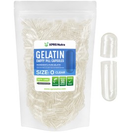 XPRS Nutra Size 0 Clear Empty Gelatin Capsules 1000 Count - Kosher and Halal - Pure Gelatin Pill Capsule - DIY Powder Filling - Fillable Gel Caps Pills for DIY Supplements