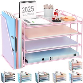 gianotter 4-Tier Paper Organizer With Magazine Holder, Desk Organizers and Accessories, Desk Accessories & Workspace Organizers, File Organizer for Office Supplies Storag (Pink, 4-Tier)