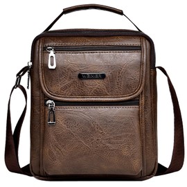 A-QMZL Mens Shoulder Bag Man Bags Men Business Crossbody Bags PU Leather Casual Handbags Side Satchel Messenger Bag for Working Shopping Travel Daily Use(Dark brown)