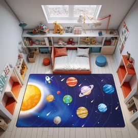 Space Rug for Kids Room Solar System Area Rugs for Boys Bedroom Kids Rugs for Playroom Space Planet Theme Play Mat for Kids Living Room Dining Room Classroom Decor 36x60 inch