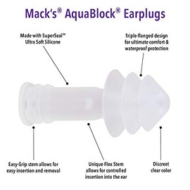 Mack's AquaBlock - Tapones para los oídos de natación, 2 pares, cómodos, impermeables, reutilizables de silicona para natación, esnórquel, ducha, surf