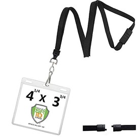 25 Pack - Vaccine Card Holder w/Breakaway Lanyard - Clear Immunization Record Protector Sleeve 4X3 I’D Protector w/Quick Release Clasp for School, Nurses & Office by Specialist ID (Black)