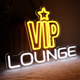 JFLLamp VIP Lounge Neon Signs for Wall Decor Neon Lights for Bedroom Led Business Signs Suitable for Night Club Bar Hotels Nail Salon Massage 5V Power Adapter, 16.2 * 11.4 Inch(Yellow+White)