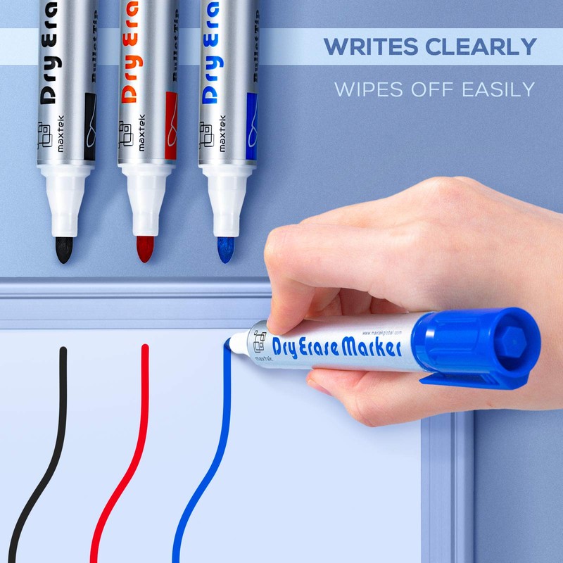 maxtek Whiteboard Markers, Whiteboard Pens 3 Assorted Colours Black Blue
