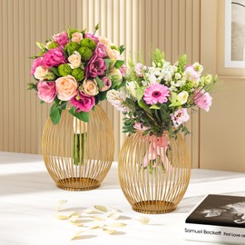 GoMaihe Kerzenständer 2er Set, Deko Wohnzimmer Schlafzimmer Badezimmer Windlicht Kerzenhalter für Stumpenkerzen Vintage Tischdeko Weihnachten Hochzeit Geschenk, Metall Öffnen und Schließen, Gold