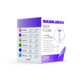 Haemolance Plus Safety Lancets Max Flow 1.5mm Blade/1.6mm depth Box of 200