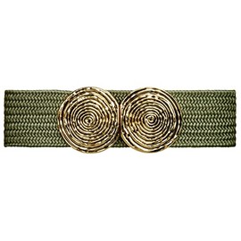 Caspar GU325 Women's Wide Elastic Stretch Waist Belt with Gold Double Buckle, olive green