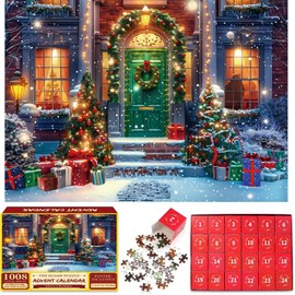 Advent Calendar 2024 Christmas Jigsaw Puzzle,1008 Pieces Puzzles in 24 Boxes for 24 Days for Christmas Countdown Calendars Holiday Puzzle for Kid Adult Puzzle Family Games Xmas Gift Home Decorations (B)