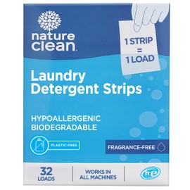 Nature Clean Plastic Free Natural Laundry Detergent Sheets Unscented 64 counts, Non-Toxic Organic Eco Friendly Hypoallergenic Biodegradable Laundry Strips Travel Laundry Soap Sheets Fragrance Free