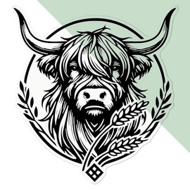 Medium 210mm 'Highland Cow' Clear Static Window Cling Sticker/Decal (Black) (WC00108334)