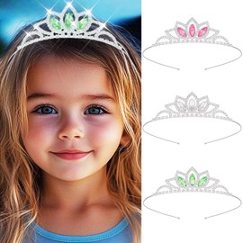 Kilshye Girls Princess Headband Rhinestone Hair Accessories Crystal Headpiece (Pack of 3) (Silver Pink Green, One Size)
