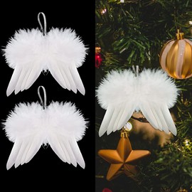 ToBeIT 10 x Angel Wings Feathers Angel Wings Pendant Christmas Tree Decoration Vintage Feather for Hanging (14 x 16 cm)